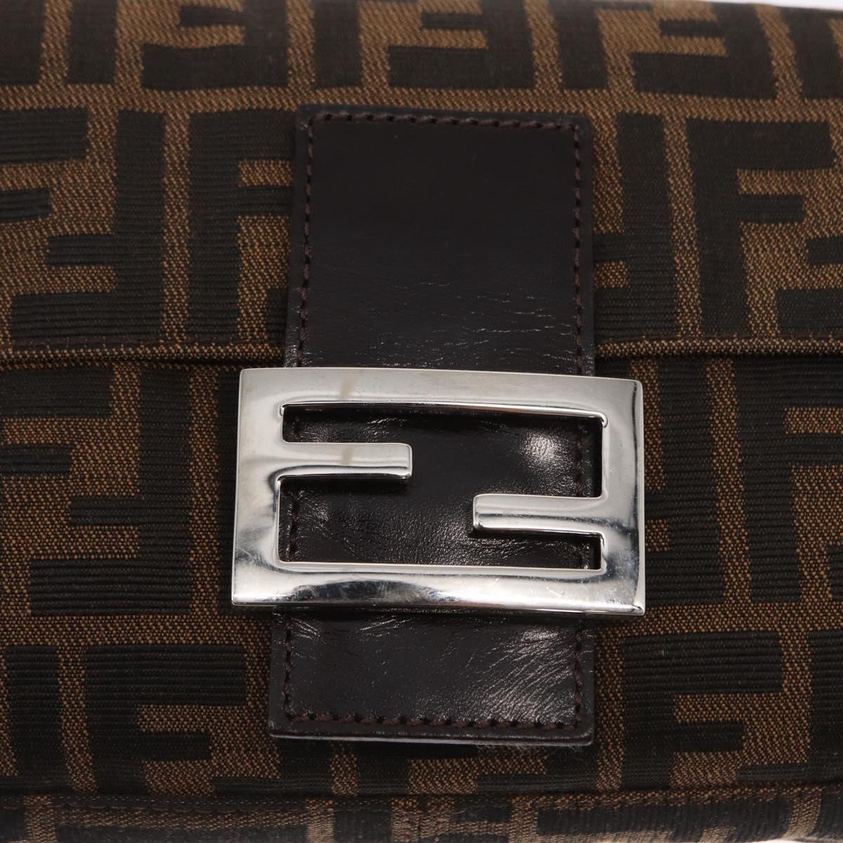 FENDI Zucca Canvas Mamma Baguette Shoulder Bag Black Brown Auth 156651SAM