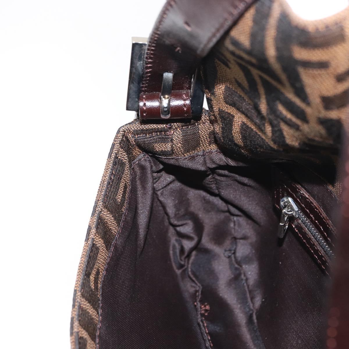 FENDI Zucca Canvas Mamma Baguette Shoulder Bag Black Brown Auth 156651SAM