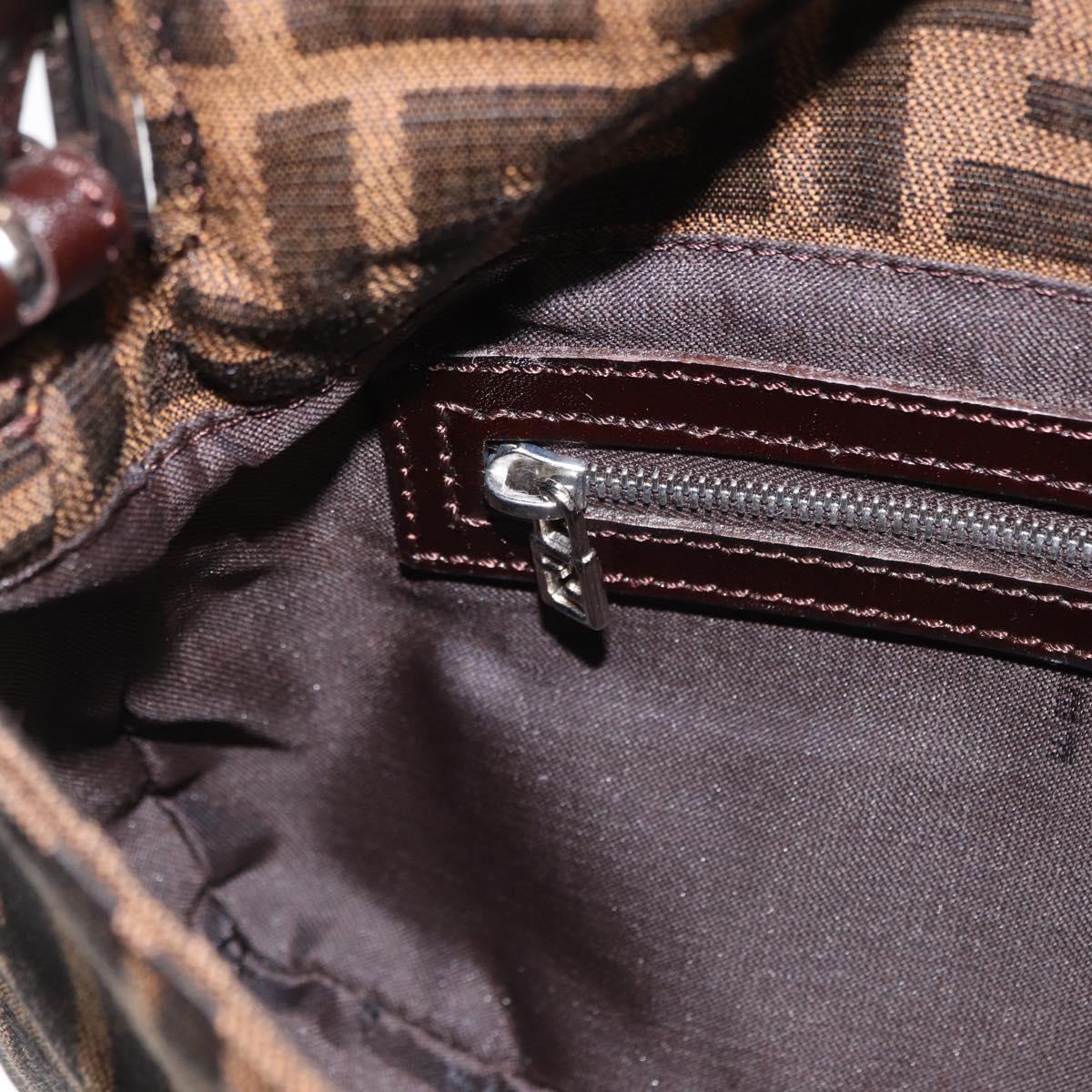 FENDI Zucca Canvas Mamma Baguette Shoulder Bag Black Brown Auth 156651SAM