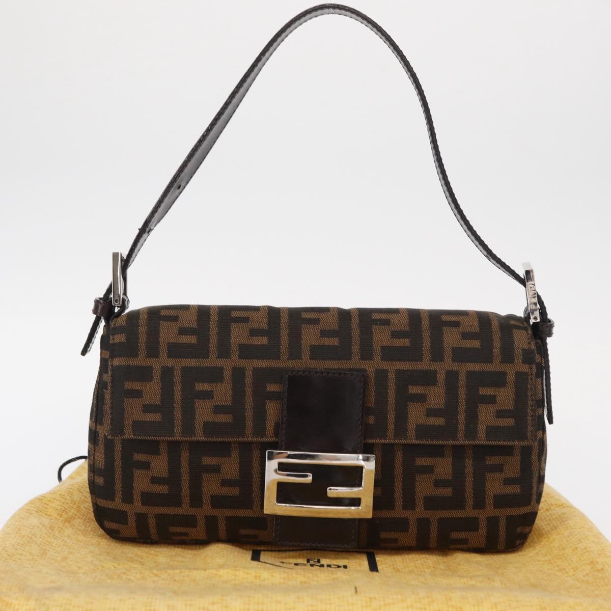 FENDI Zucca Canvas Mamma Baguette Shoulder Bag Black Brown Auth 156651SAM