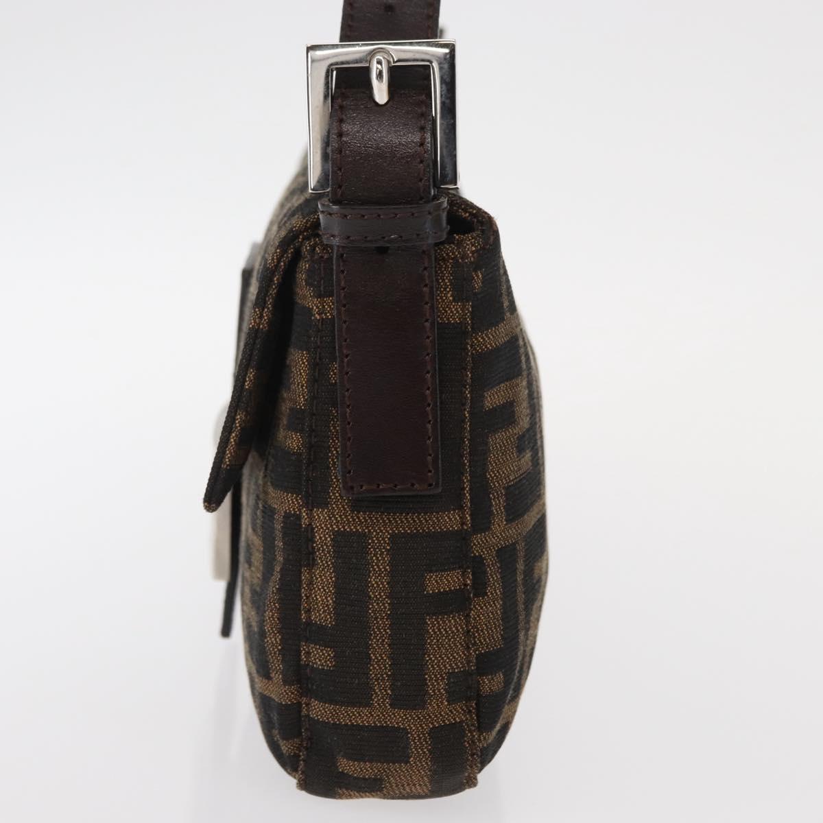 FENDI Zucca Canvas Mamma Baguette Shoulder Bag Black Brown Auth 156651SAM