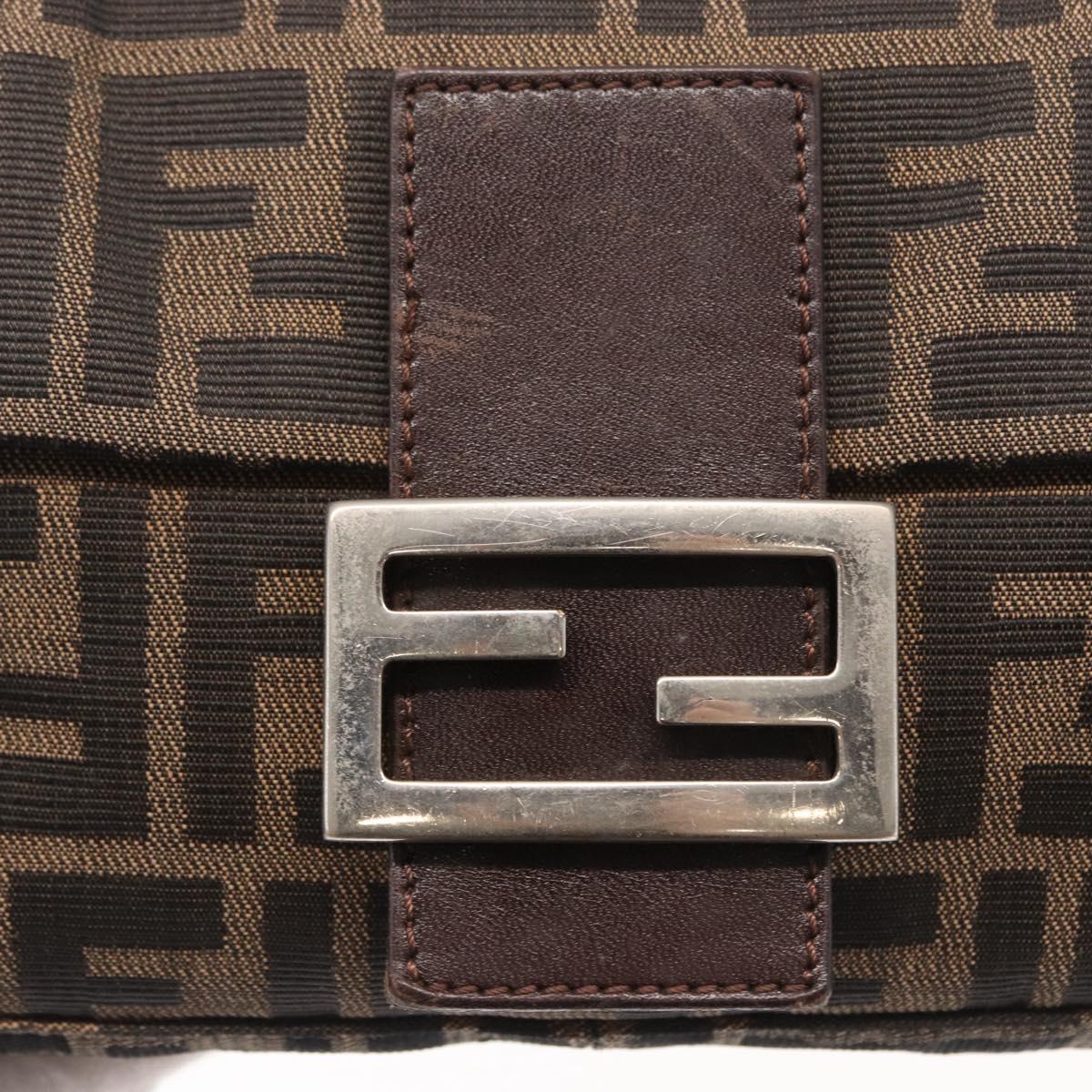 FENDI Zucca Canvas Mamma Baguette Shoulder Bag Black Brown Auth 156652M