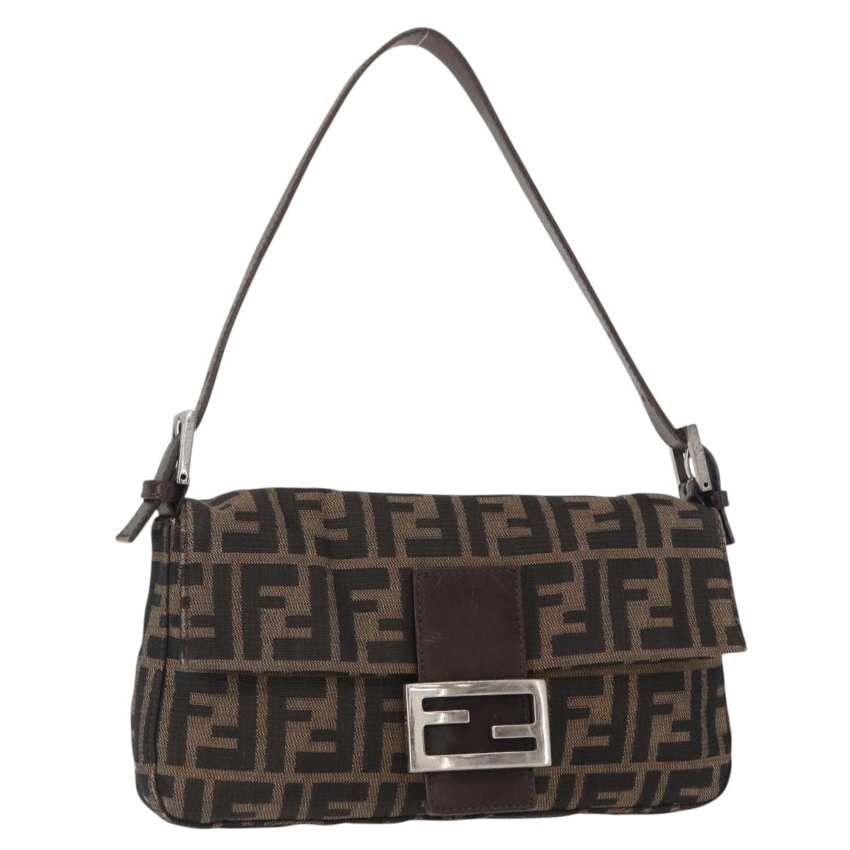 FENDI Zucca Canvas Mamma Baguette Shoulder Bag Black Brown Auth 156652M