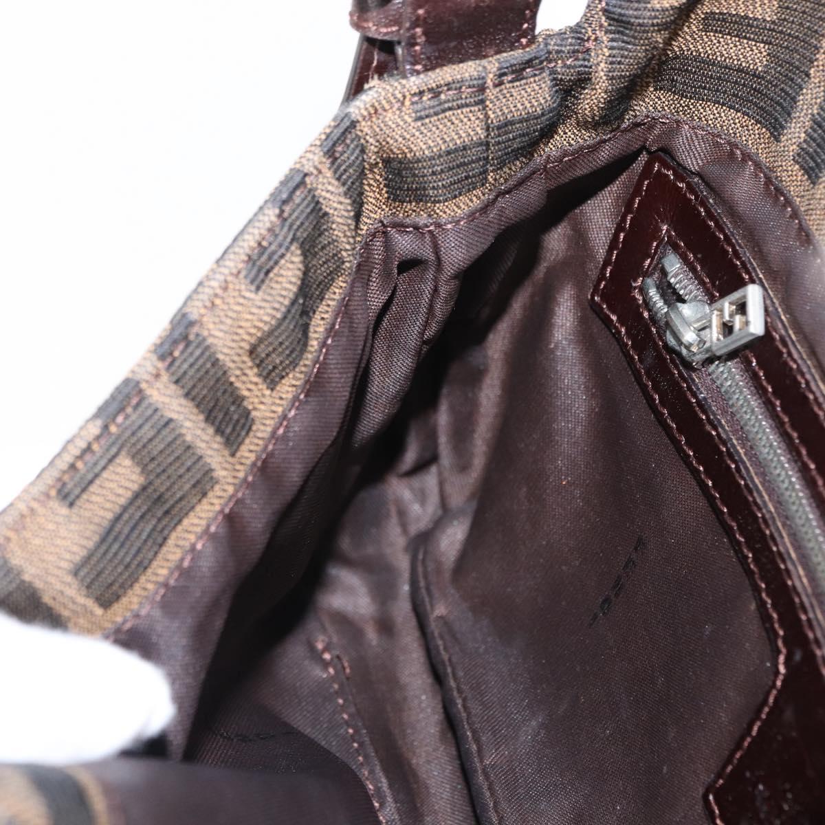 FENDI Zucca Canvas Mamma Baguette Shoulder Bag Black Brown Auth 156652M