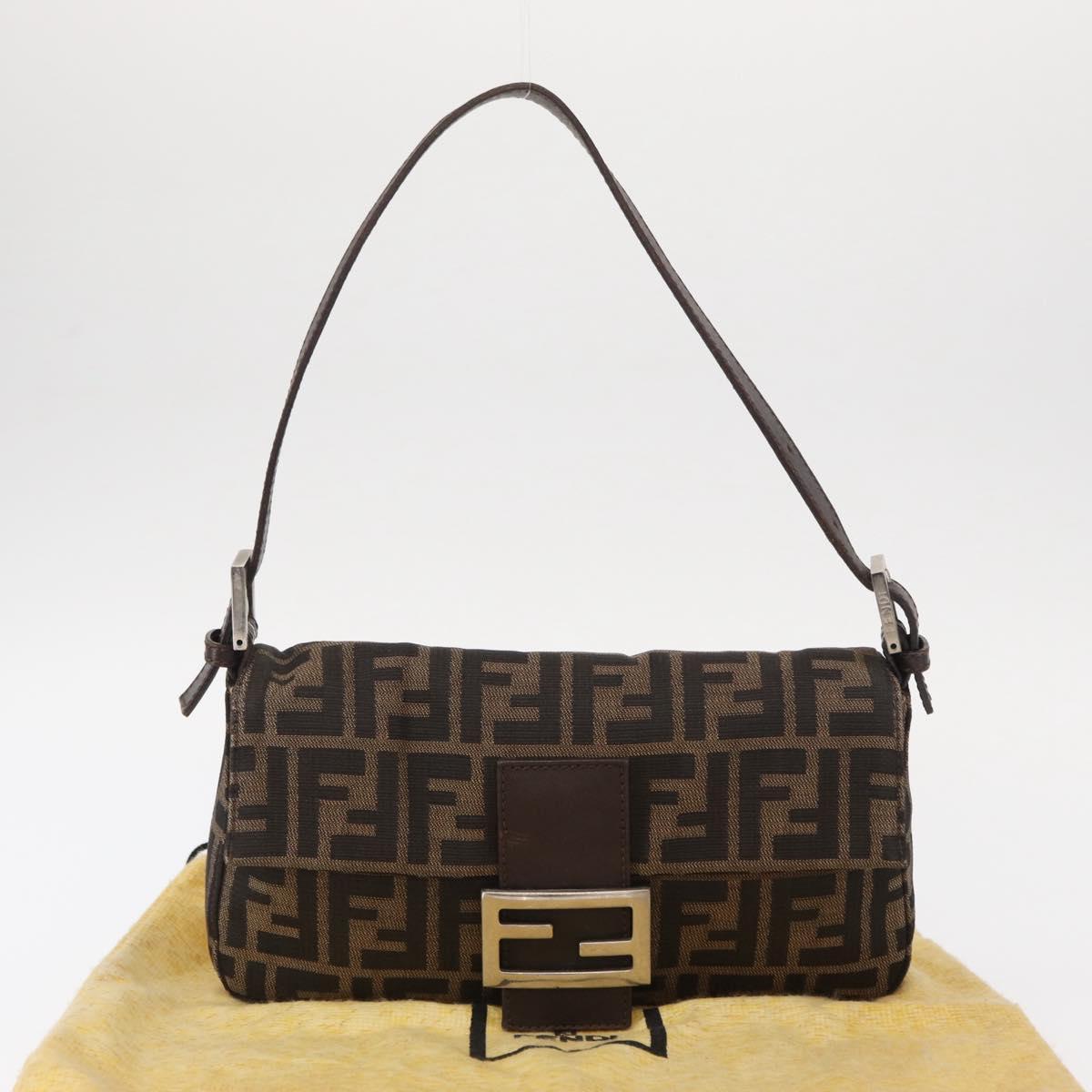 FENDI Zucca Canvas Mamma Baguette Shoulder Bag Black Brown Auth 156652M