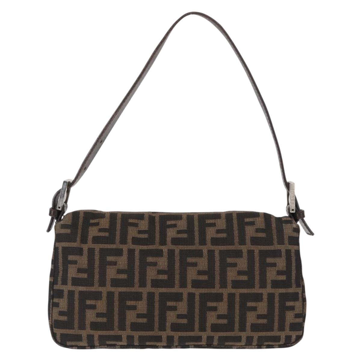 FENDI Zucca Canvas Mamma Baguette Shoulder Bag Black Brown Auth 156652M