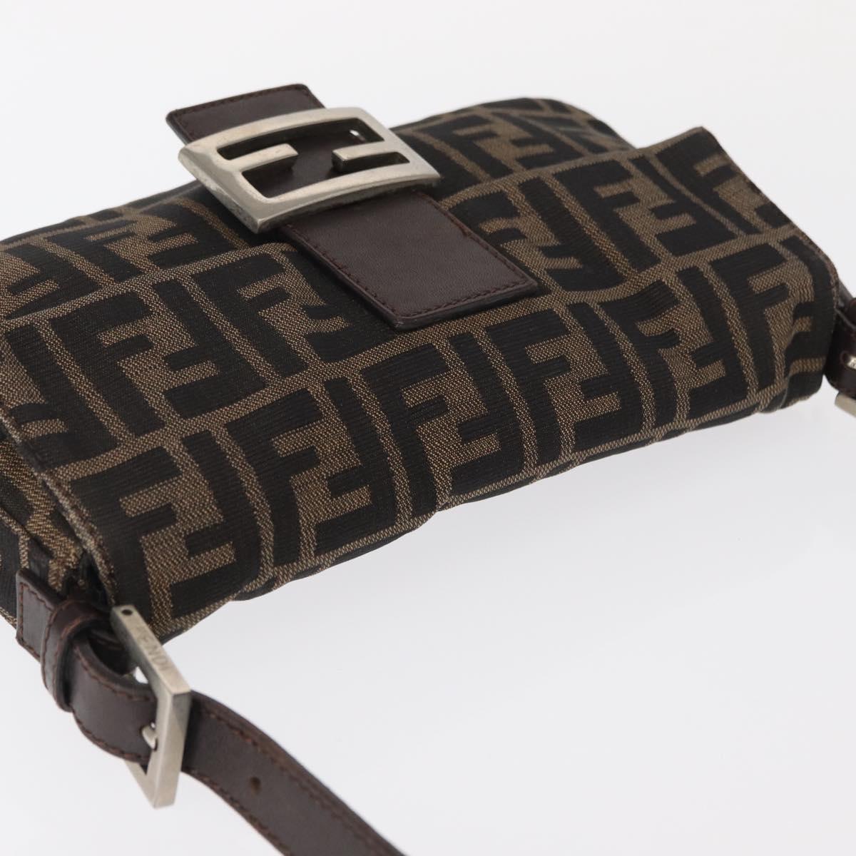 FENDI Zucca Canvas Mamma Baguette Shoulder Bag Black Brown Auth 156652M