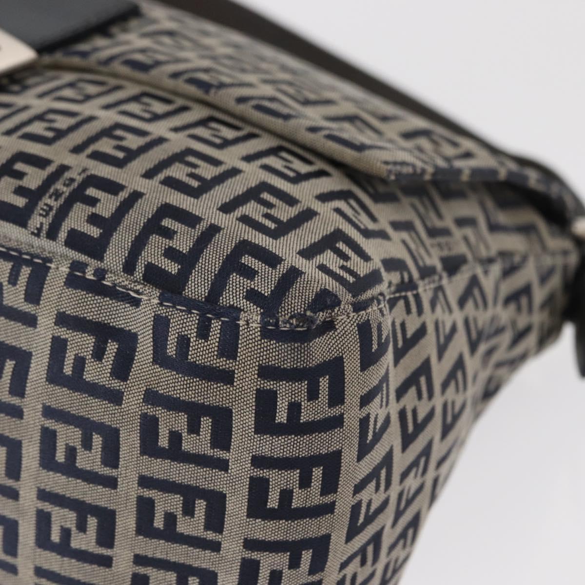 FENDI Zucchino Canvas Mamma Baguette Shoulder Bag Navy Silver Auth 156654V