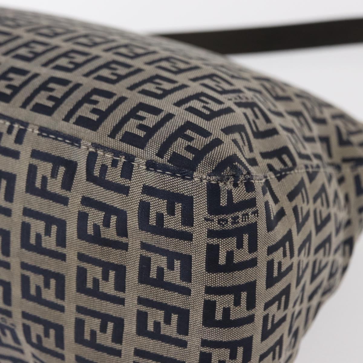 FENDI Zucchino Canvas Mamma Baguette Shoulder Bag Navy Silver Auth 156654V