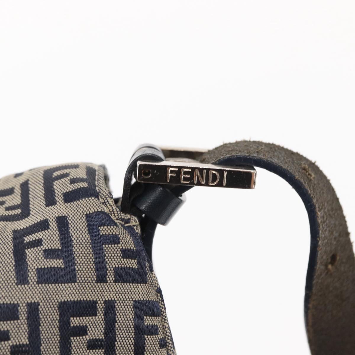 FENDI Zucchino Canvas Mamma Baguette Shoulder Bag Navy Silver Auth 156654V