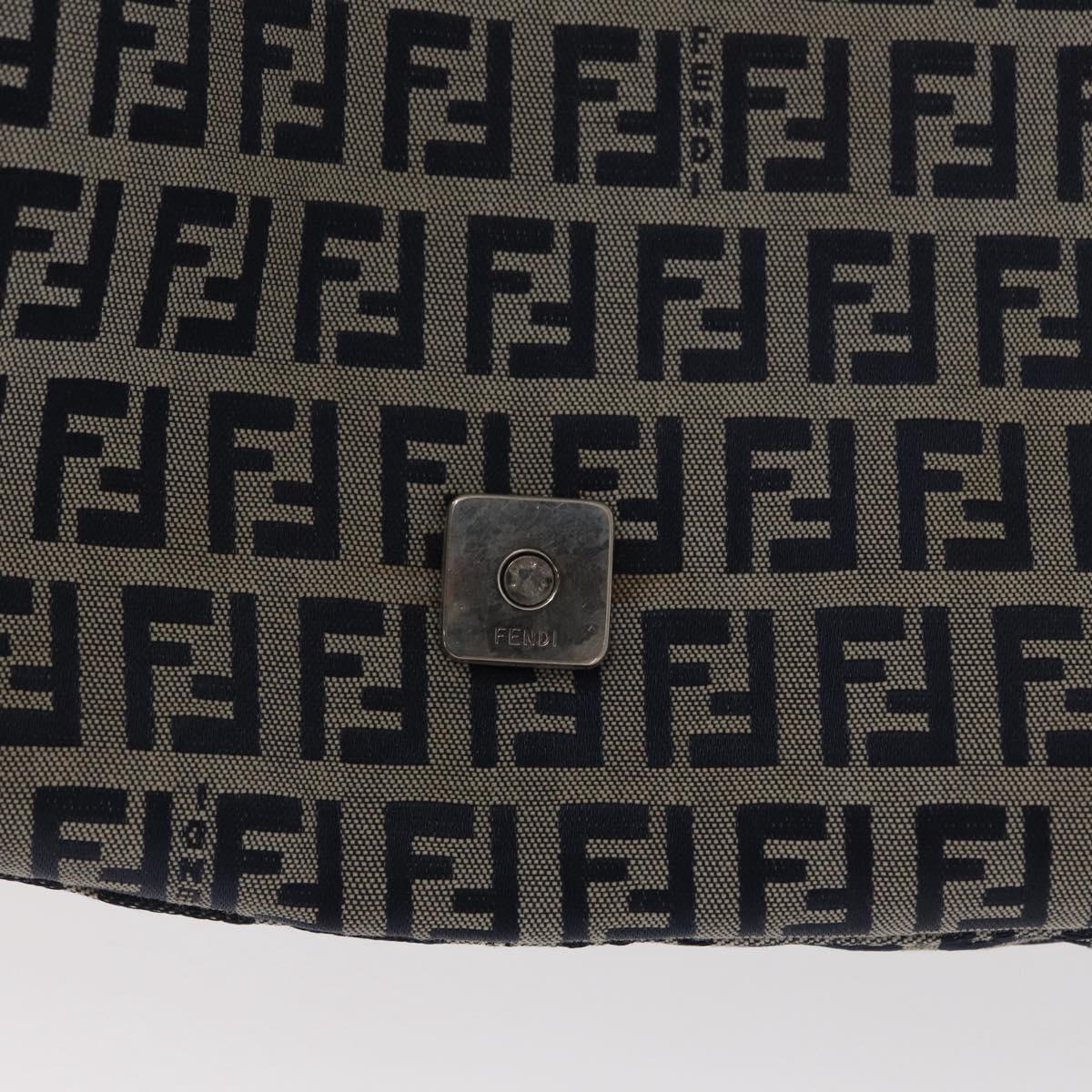 FENDI Zucchino Canvas Mamma Baguette Shoulder Bag Navy Silver Auth 156654V
