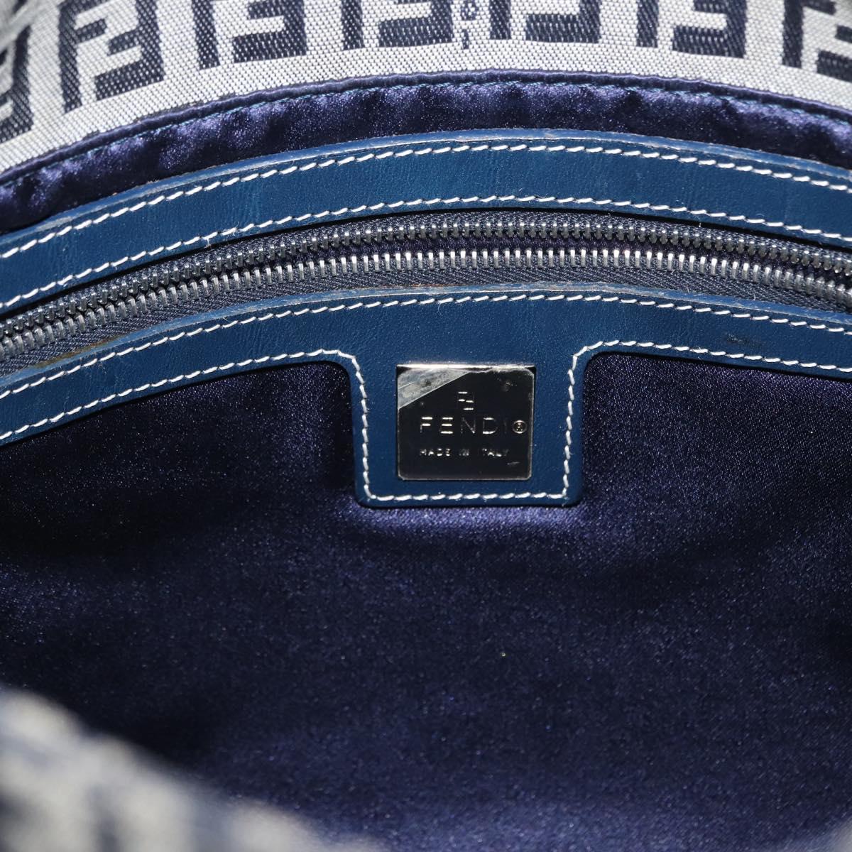 FENDI Zucchino Canvas Mamma Baguette Shoulder Bag Navy Silver Auth 156654V