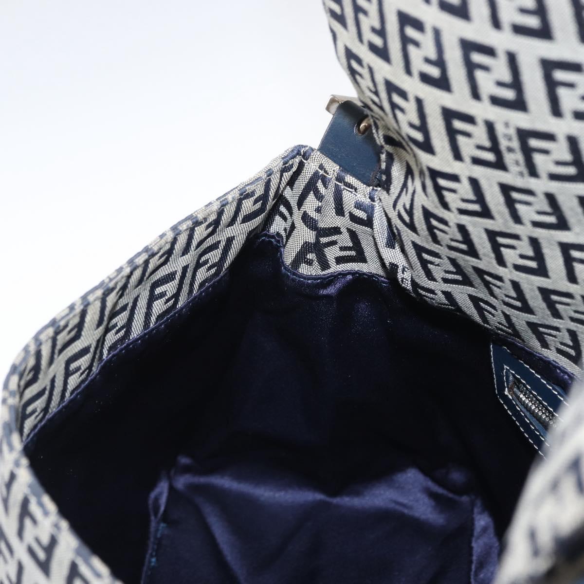 FENDI Zucchino Canvas Mamma Baguette Shoulder Bag Navy Silver Auth 156654V