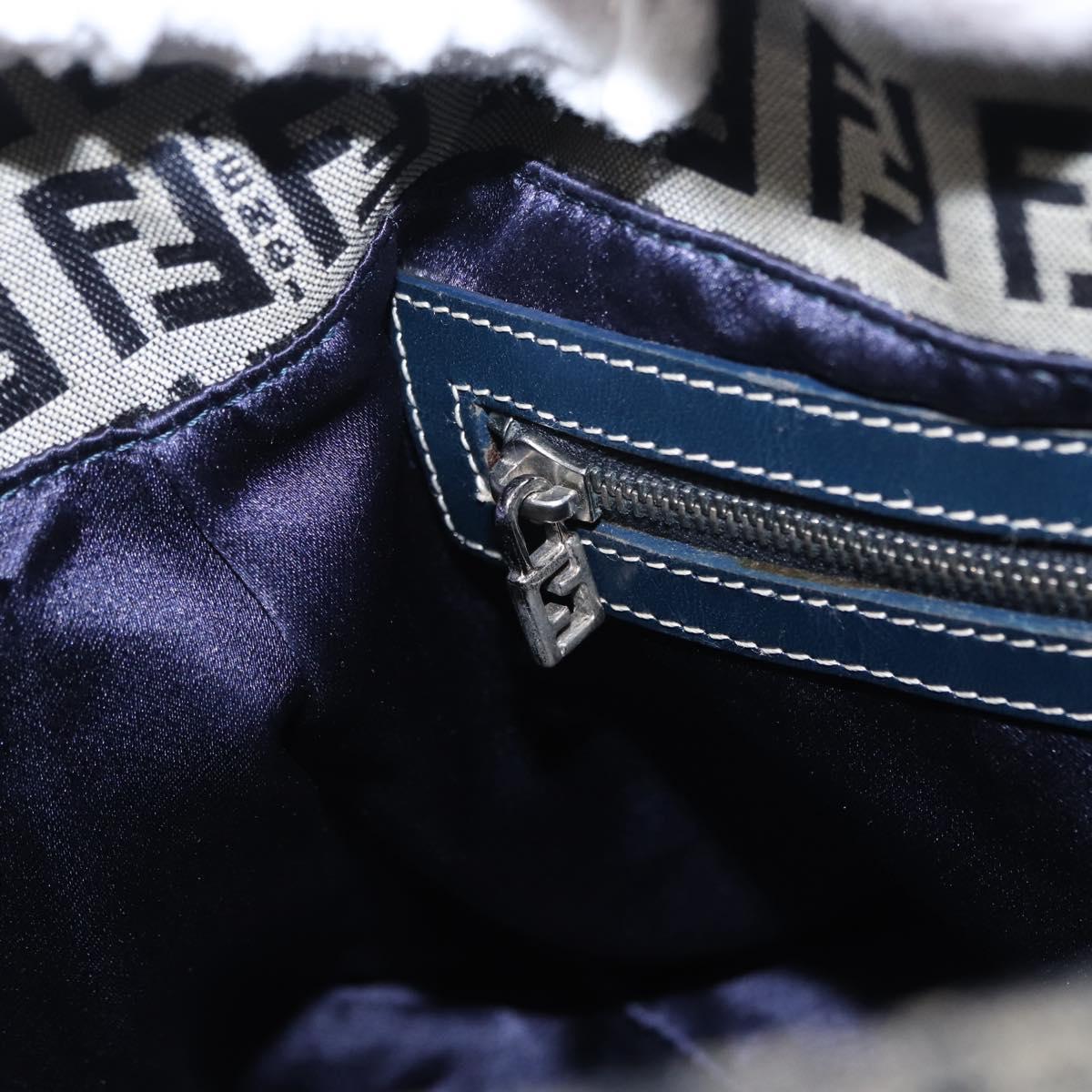 FENDI Zucchino Canvas Mamma Baguette Shoulder Bag Navy Silver Auth 156654V