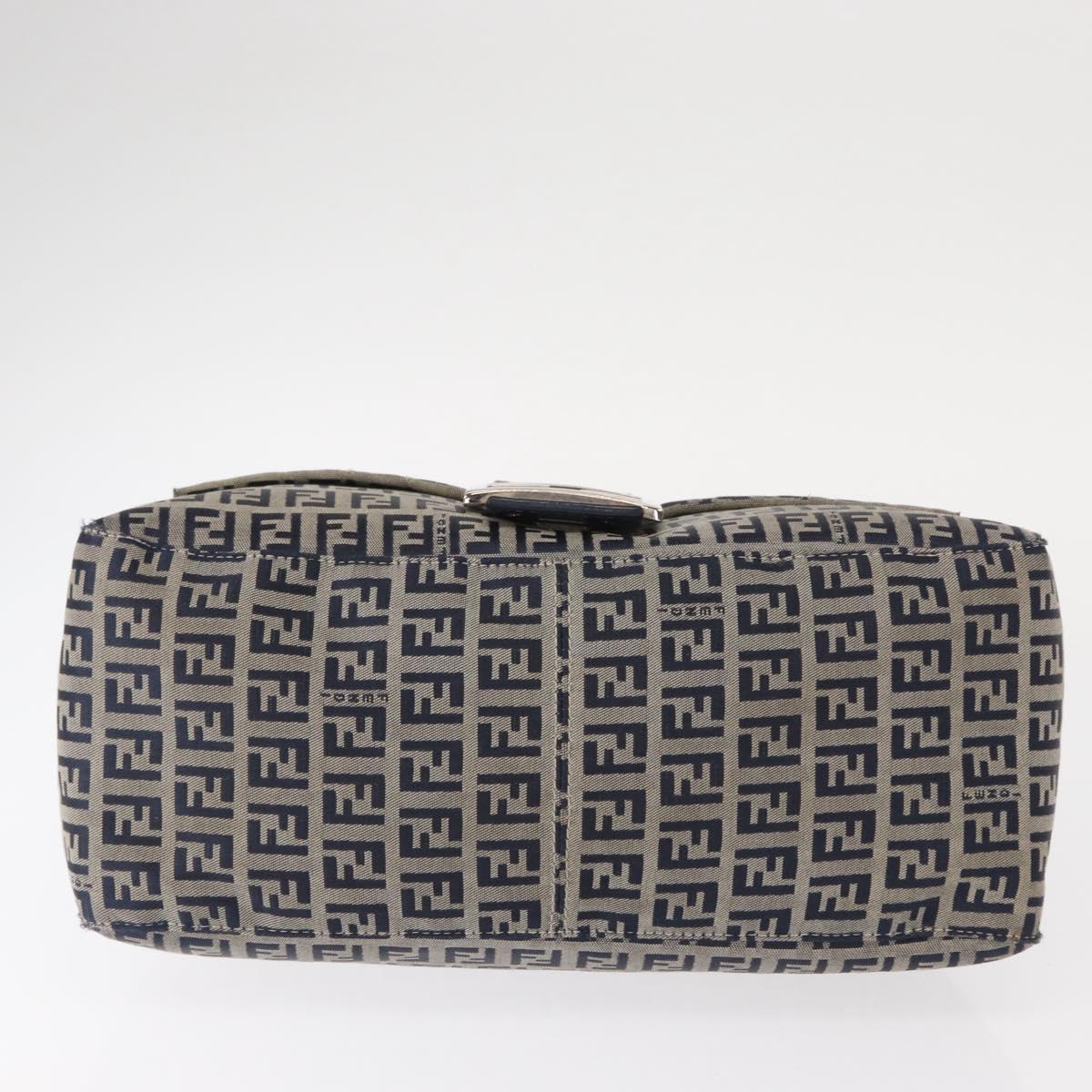 FENDI Zucchino Canvas Mamma Baguette Shoulder Bag Navy Silver Auth 156654V