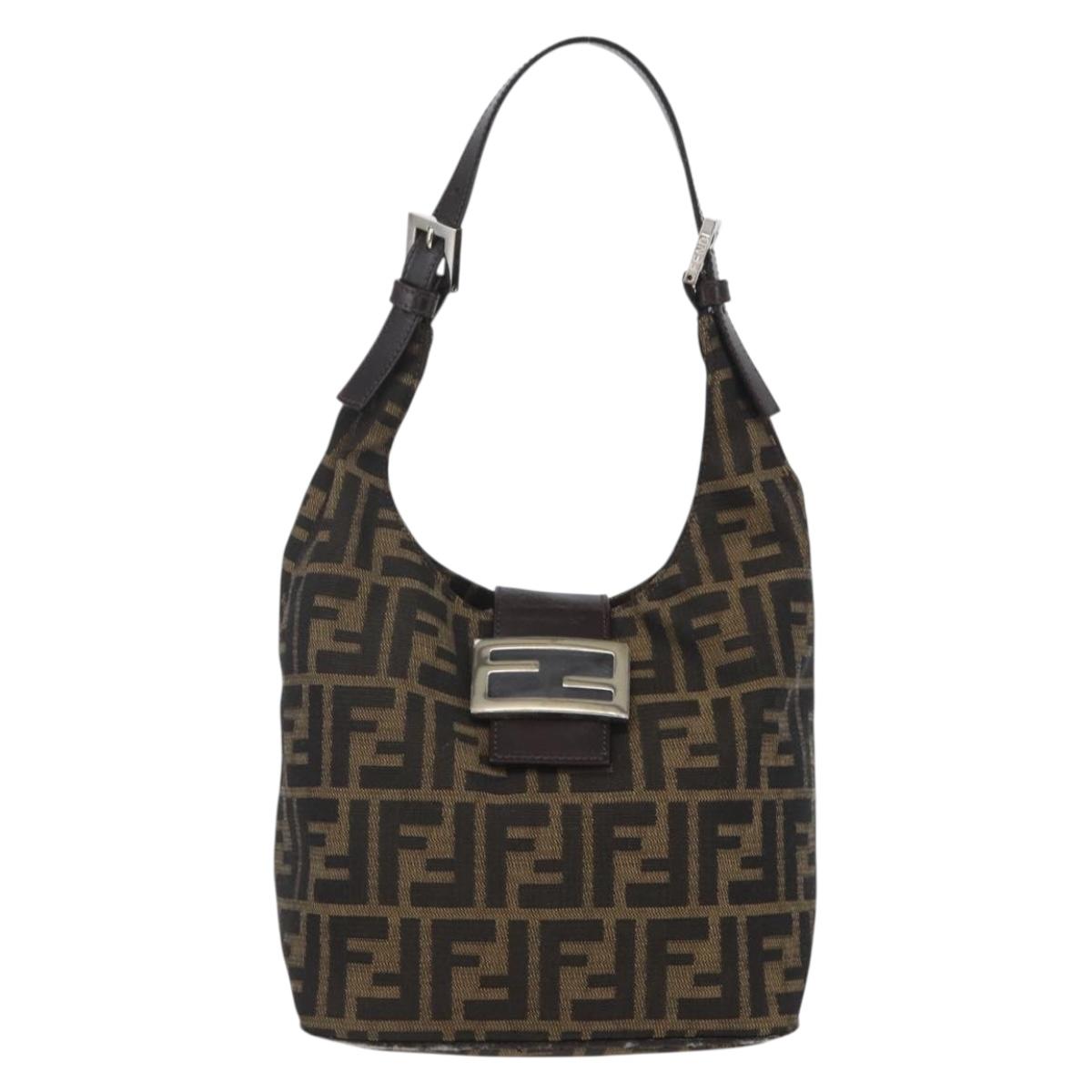 FENDI Zucca Canvas Mamma Baguette Shoulder Bag Black Brown Auth 156656V