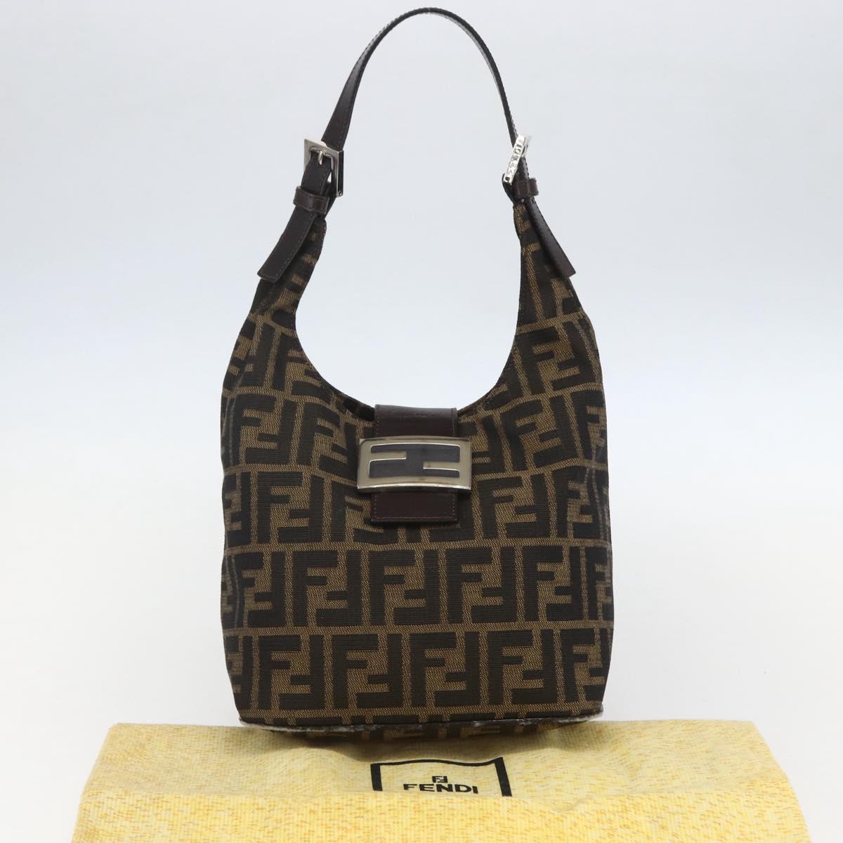 FENDI Zucca Canvas Mamma Baguette Shoulder Bag Black Brown Auth 156656V