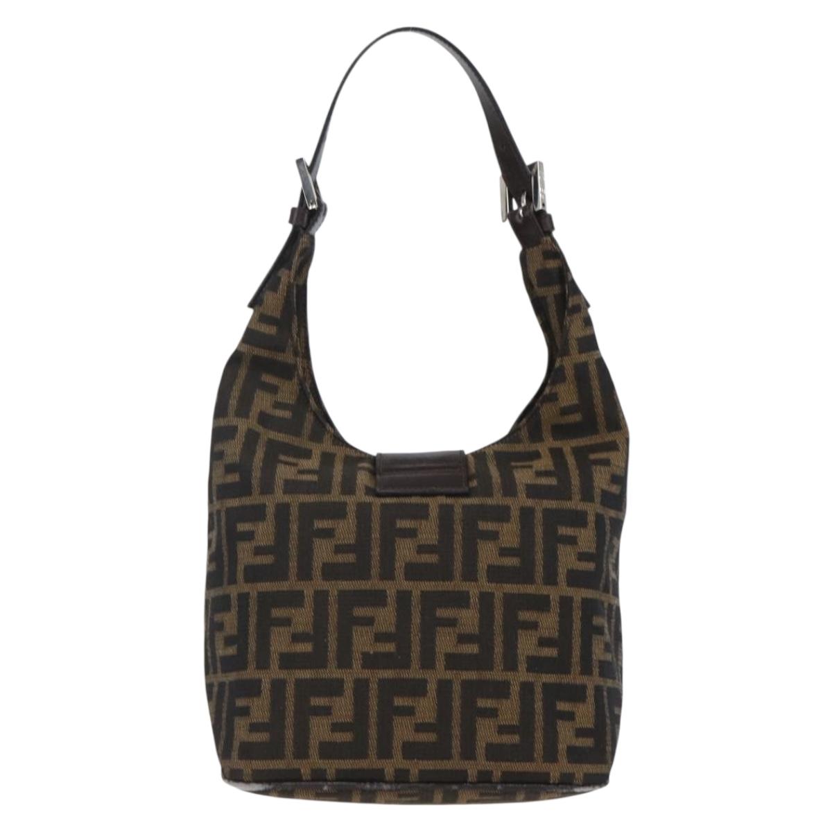 FENDI Zucca Canvas Mamma Baguette Shoulder Bag Black Brown Auth 156656V