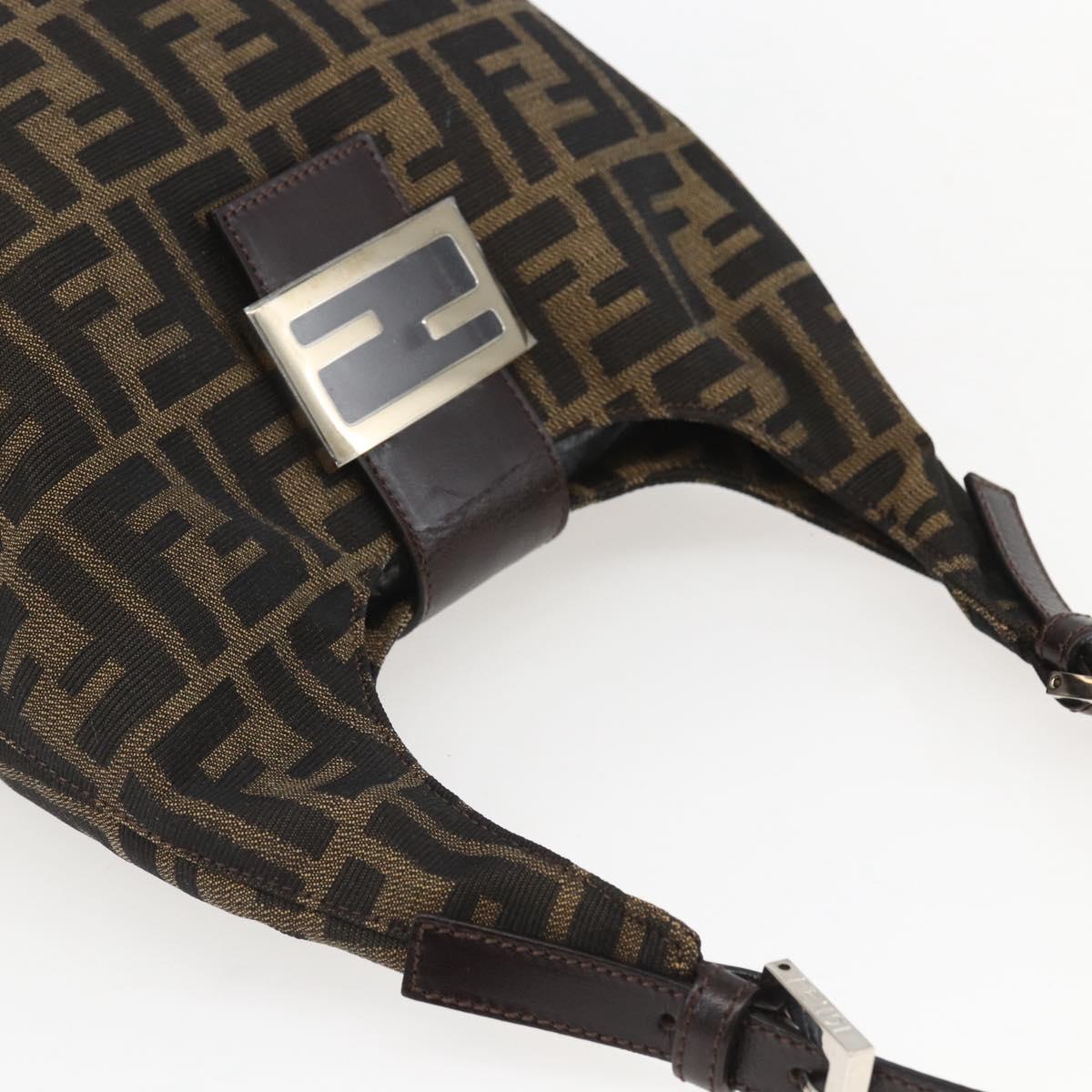 FENDI Zucca Canvas Mamma Baguette Shoulder Bag Black Brown Auth 156656V