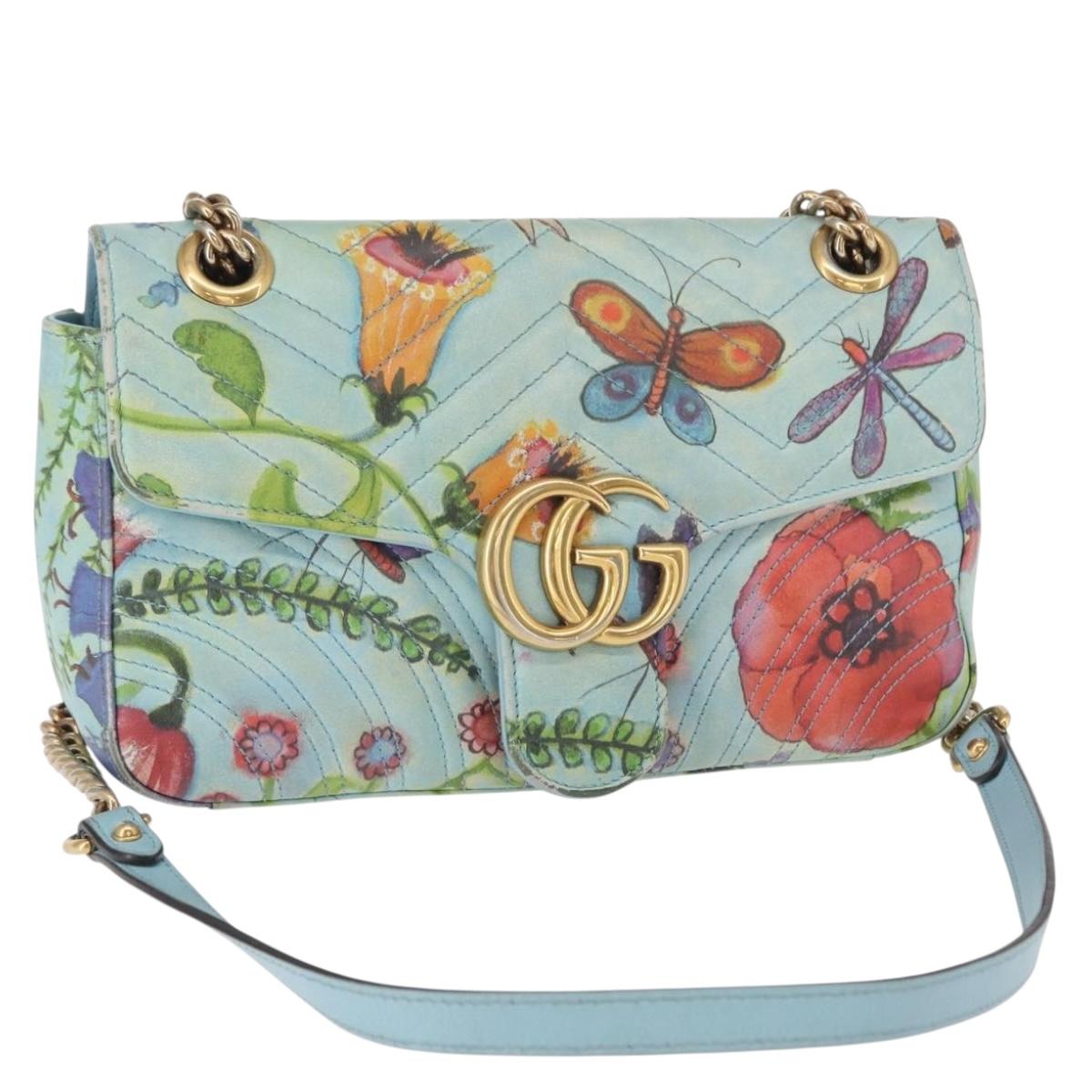 GUCCI Unskilled Worker Collaboration GG Marmont Bag Blue 443497 Auth 156660V