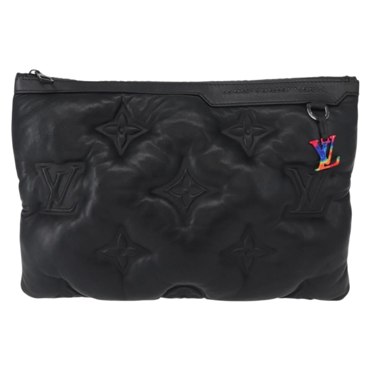 LOUIS VUITTON Monogram Emboss Pochette A4 Clutch Bag Black M68775 Auth 156663M