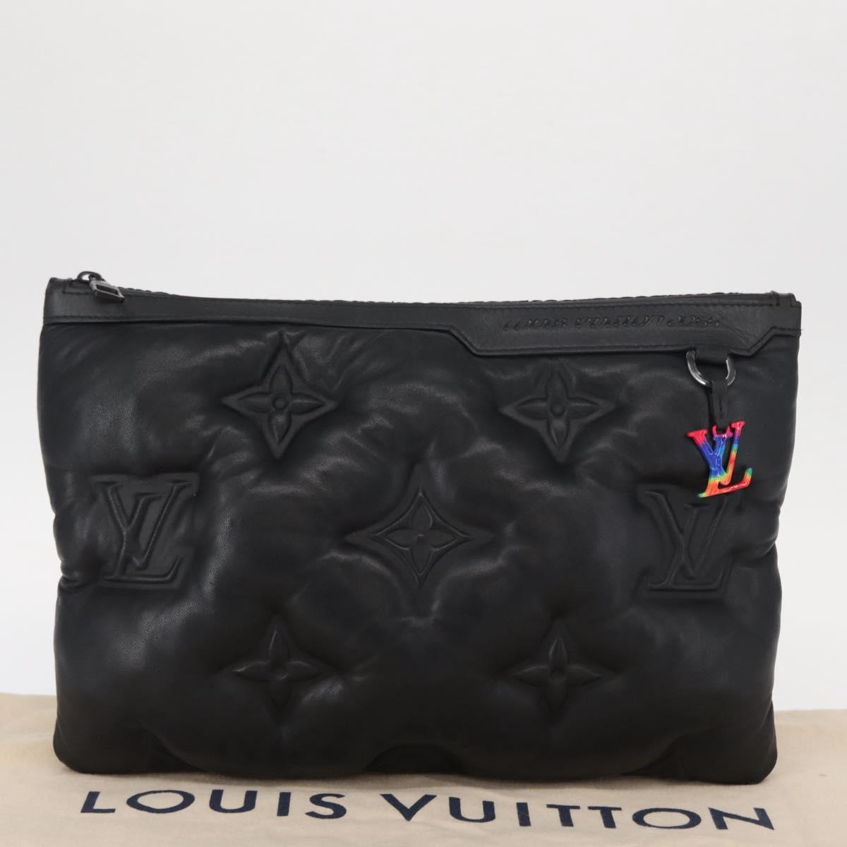 LOUIS VUITTON Monogram Emboss Pochette A4 Clutch Bag Black M68775 Auth 156663M