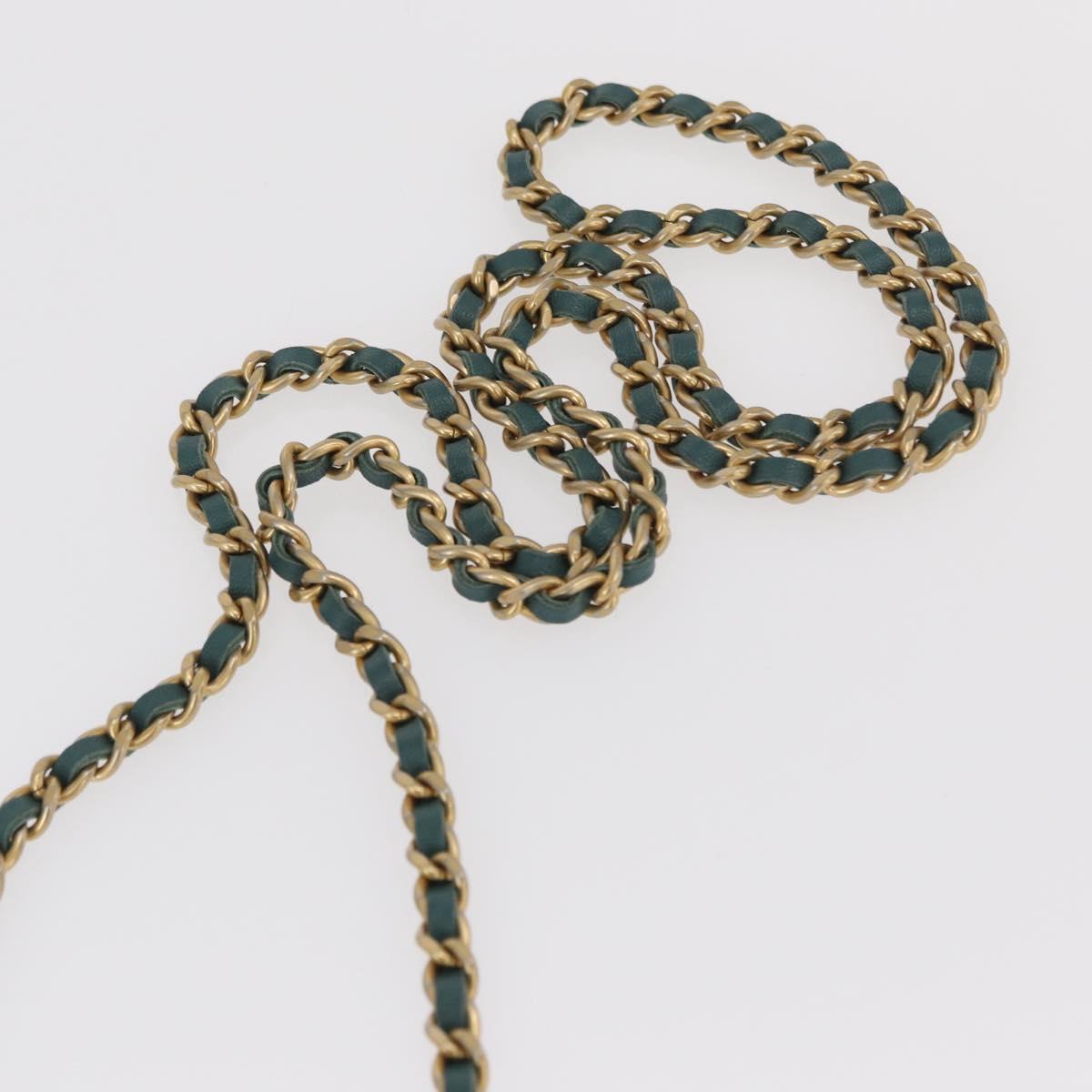 CHANEL Matelasse Chain Shoulder Bag Lamb Skin 2way Green Gold CC Auth 156667SM