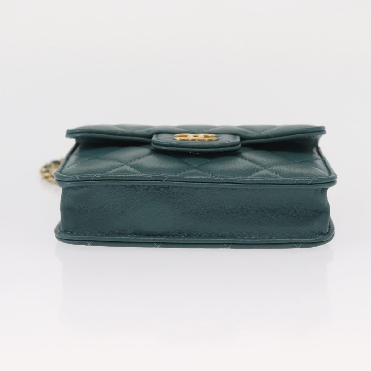 CHANEL Matelasse Chain Shoulder Bag Lamb Skin 2way Green Gold CC Auth 156667SM