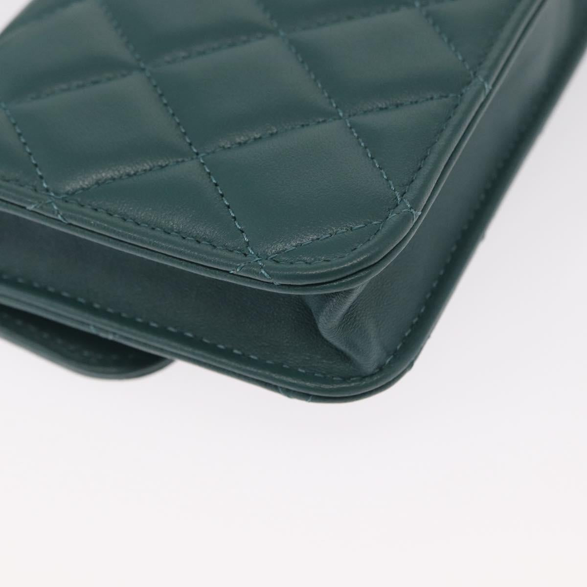 CHANEL Matelasse Chain Shoulder Bag Lamb Skin 2way Green Gold CC Auth 156667SM