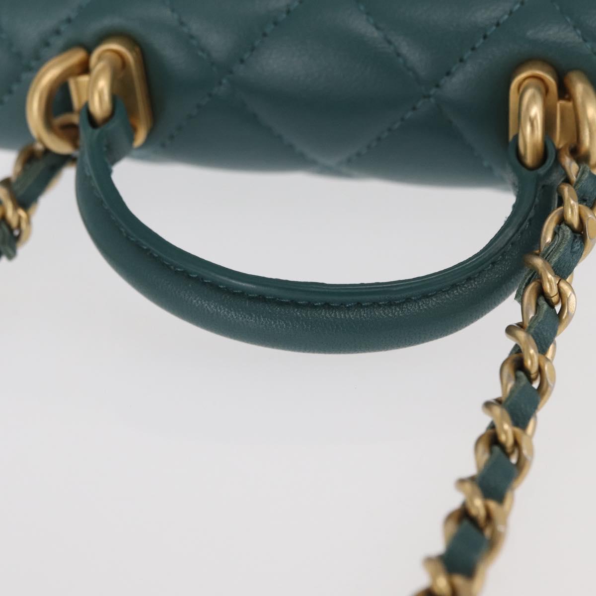 CHANEL Matelasse Chain Shoulder Bag Lamb Skin 2way Green Gold CC Auth 156667SM