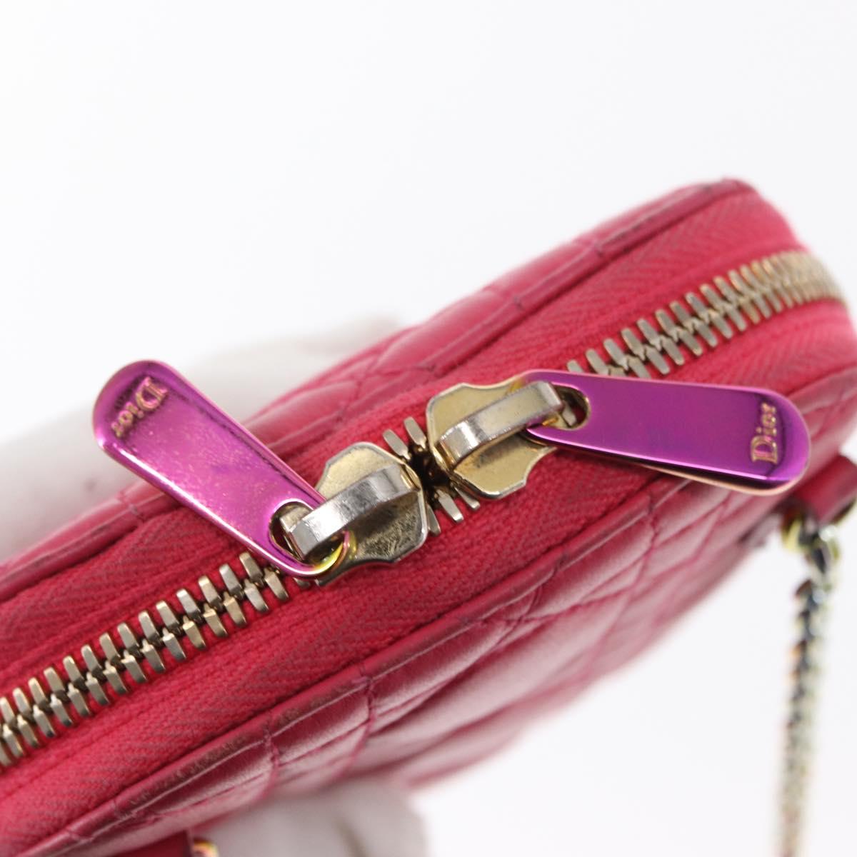 Christian Dior Cannage Phone Chain Shoulder Pouch 2way Pink Gold Auth 156668V