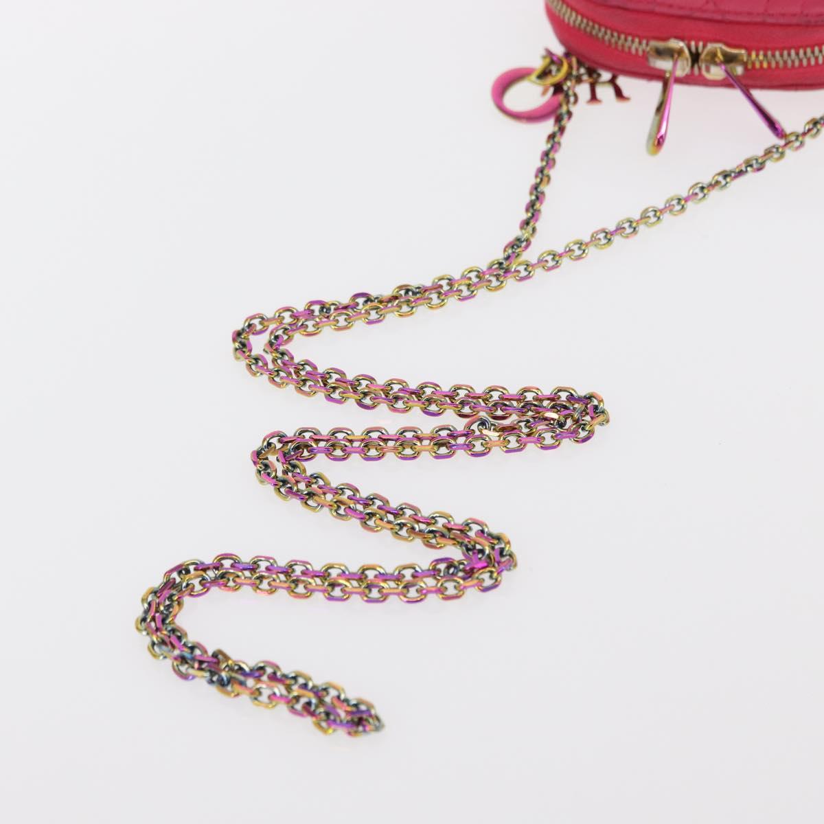 Christian Dior Cannage Phone Chain Shoulder Pouch 2way Pink Gold Auth 156668V