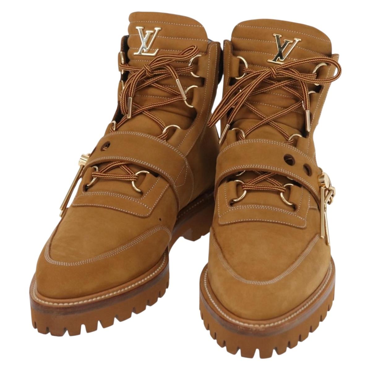 LOUIS VUITTON Monogram Creeper Line Ankle Boots Shoes 7 Beige LV Auth 156692M