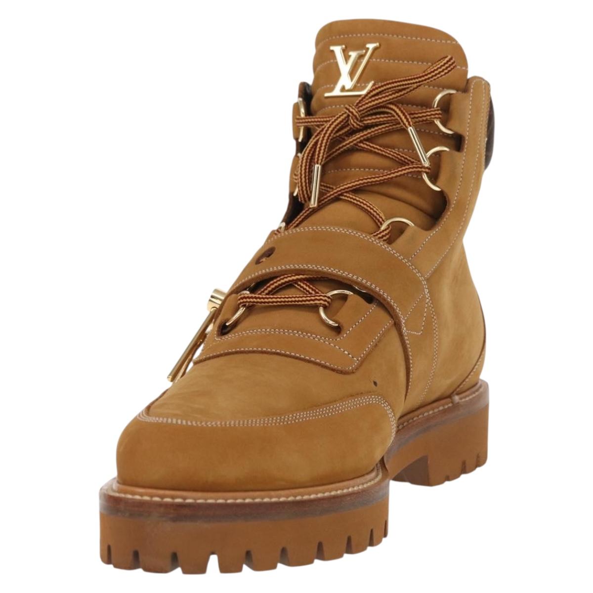 LOUIS VUITTON Monogram Creeper Line Ankle Boots Shoes 7 Beige LV Auth 156692M