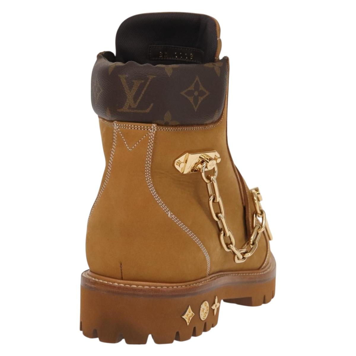 LOUIS VUITTON Monogram Creeper Line Ankle Boots Shoes 7 Beige LV Auth 156692M