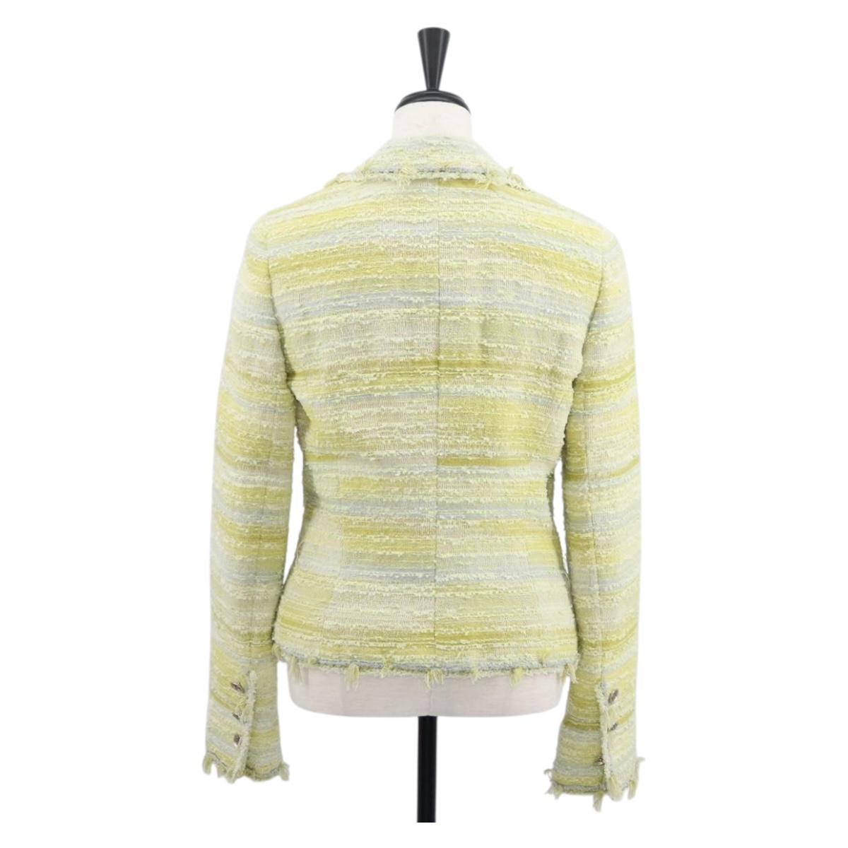 CHANEL Jacket Tweed Yellow Silver CC Auth 156695M