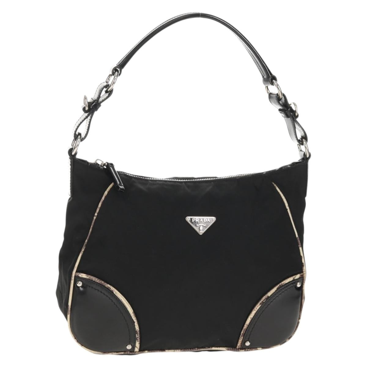 PRADA Shoulder Bag Nylon Black Silver Auth 156706V