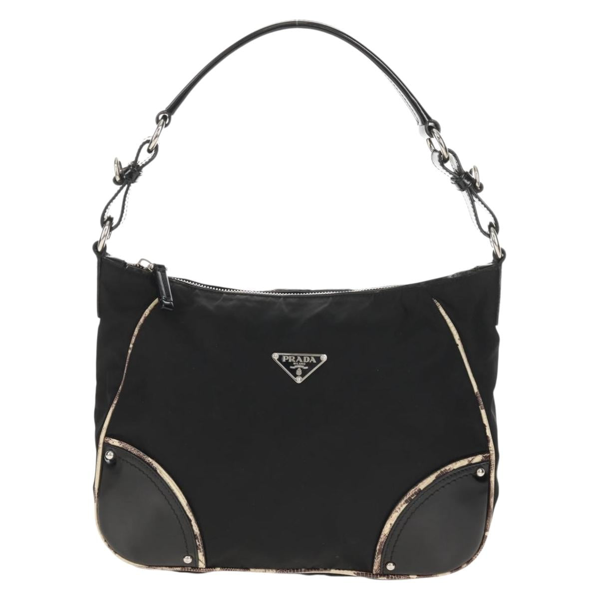 PRADA Shoulder Bag Nylon Black Silver Auth 156706V