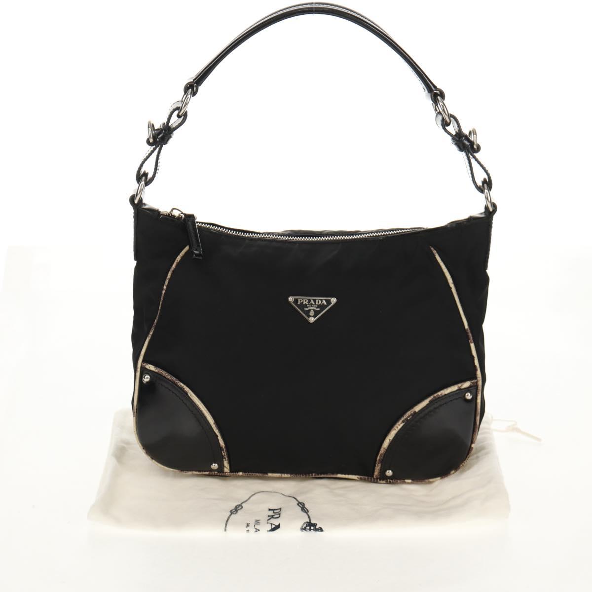 PRADA Shoulder Bag Nylon Black Silver Auth 156706V