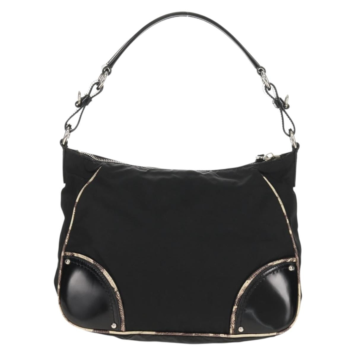 PRADA Shoulder Bag Nylon Black Silver Auth 156706V