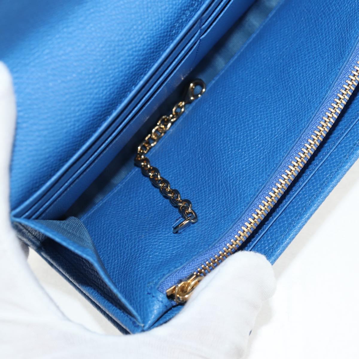 Salvatore Ferragamo Gancini Long Wallet Leather Blue Gold Auth 156708V
