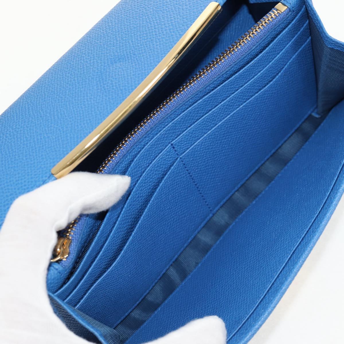 Salvatore Ferragamo Gancini Long Wallet Leather Blue Gold Auth 156708V