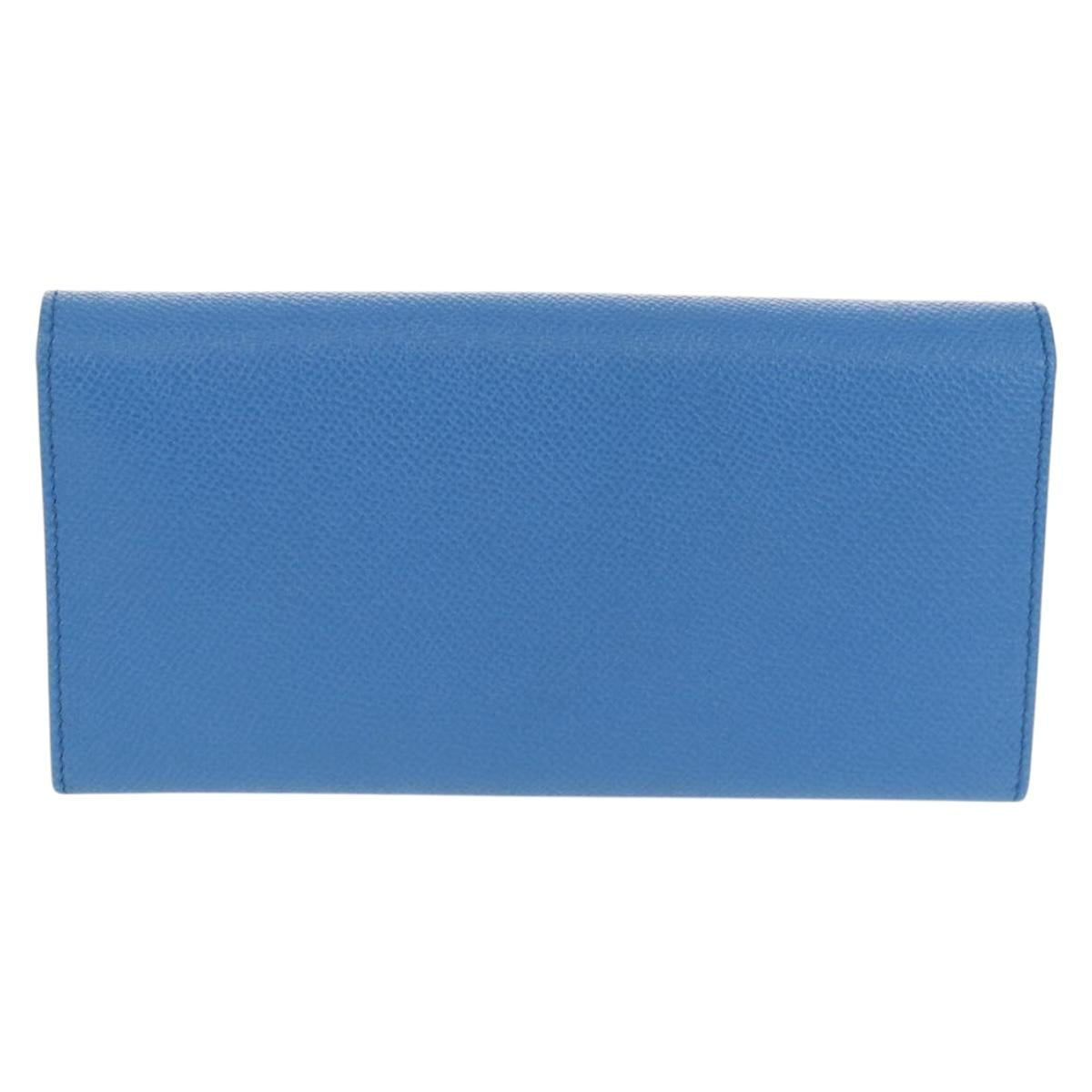 Salvatore Ferragamo Gancini Long Wallet Leather Blue Gold Auth 156708V