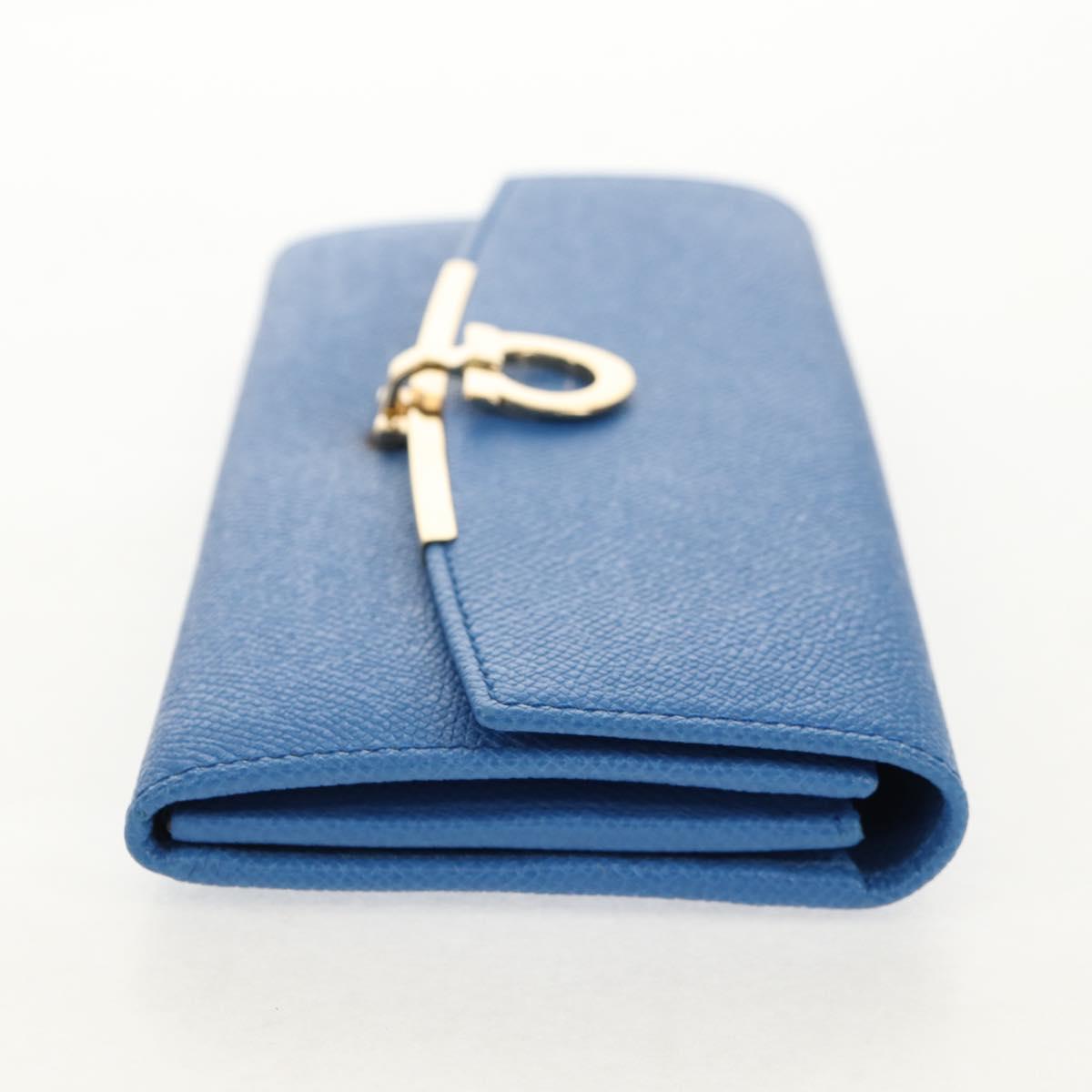 Salvatore Ferragamo Gancini Long Wallet Leather Blue Gold Auth 156708V