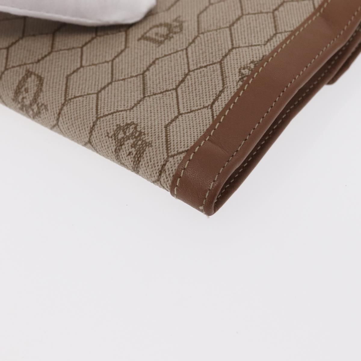 Christian Dior Honeycomb Canvas Long Wallet PVC Beige gold Auth 156709