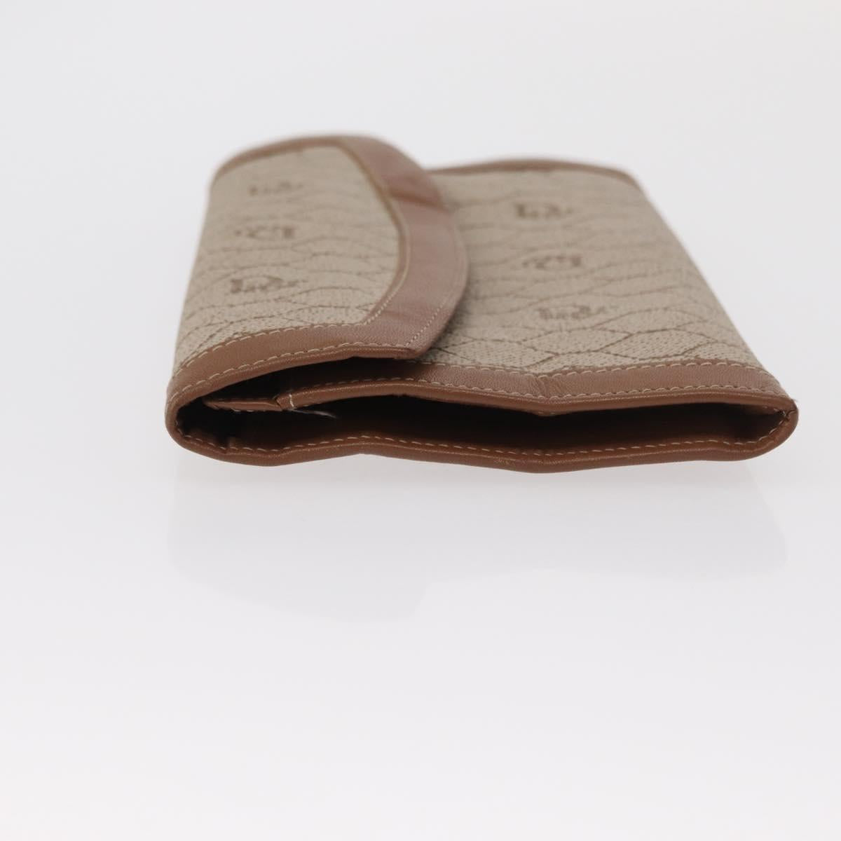 Christian Dior Honeycomb Canvas Long Wallet PVC Beige gold Auth 156709