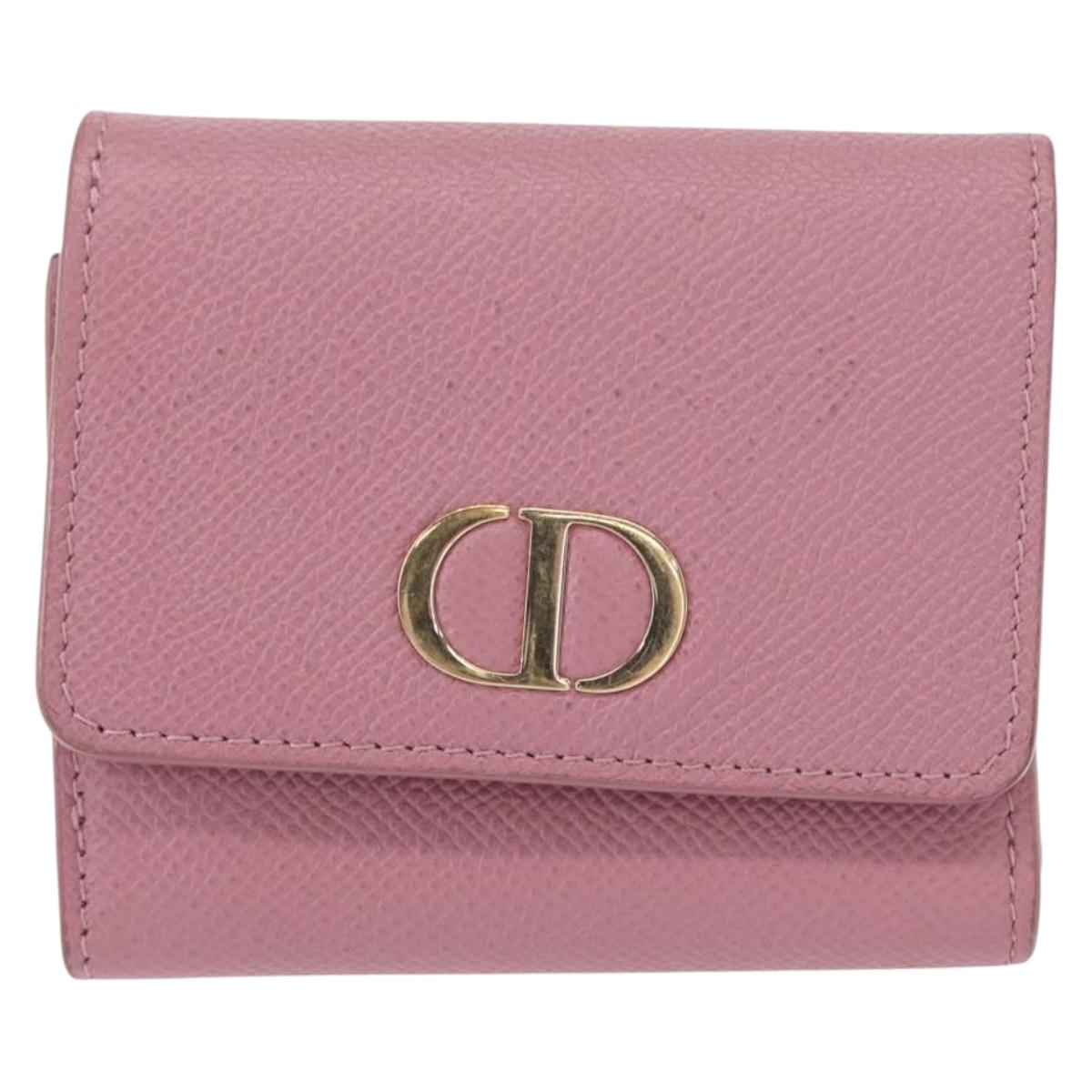 Christian Dior 30 Montaigne Compact Wallet Leather Pink Gold Auth 156710
