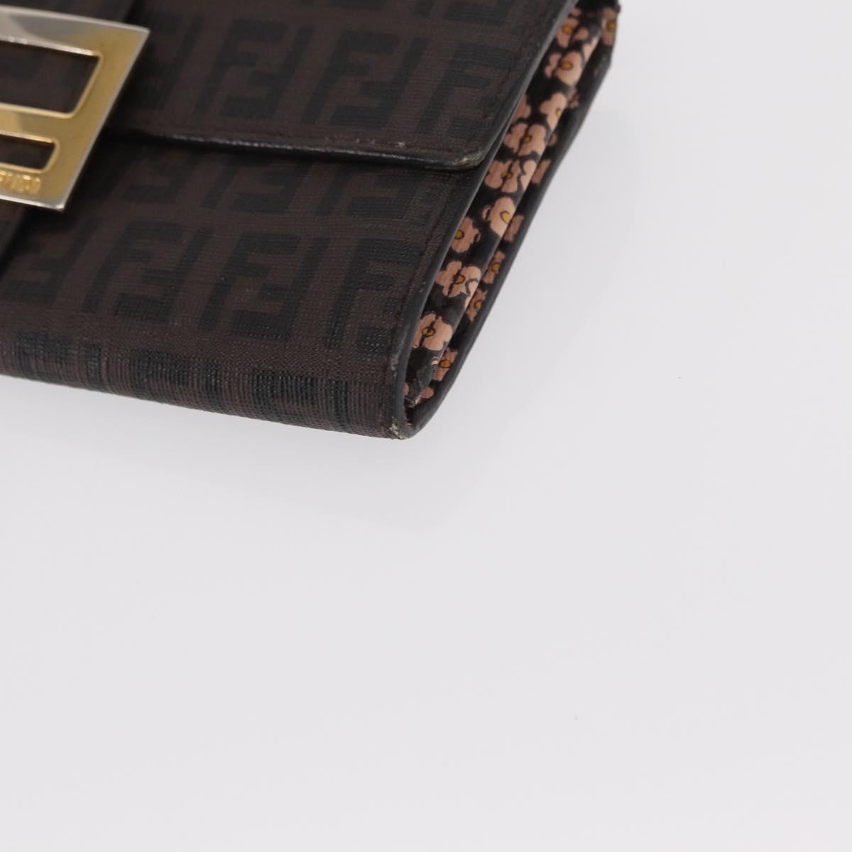FENDI Zucchino Canvas Mamma Baguette Long Wallet PVC Brown Gold Auth 156711