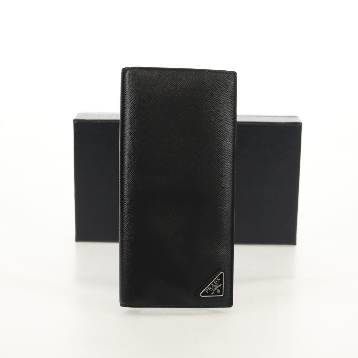 PRADA Wallet Safiano leather Black Auth 156712V