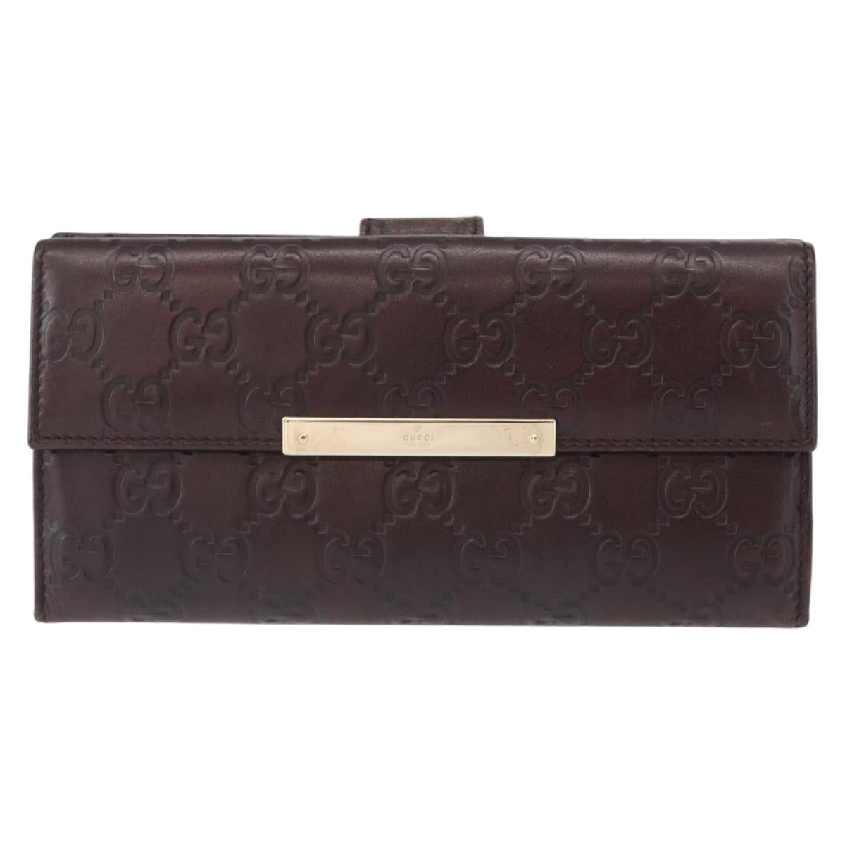 GUCCI GG Canvas Guccissima Long Wallet Leather Brown Gold 112715 Auth 156714